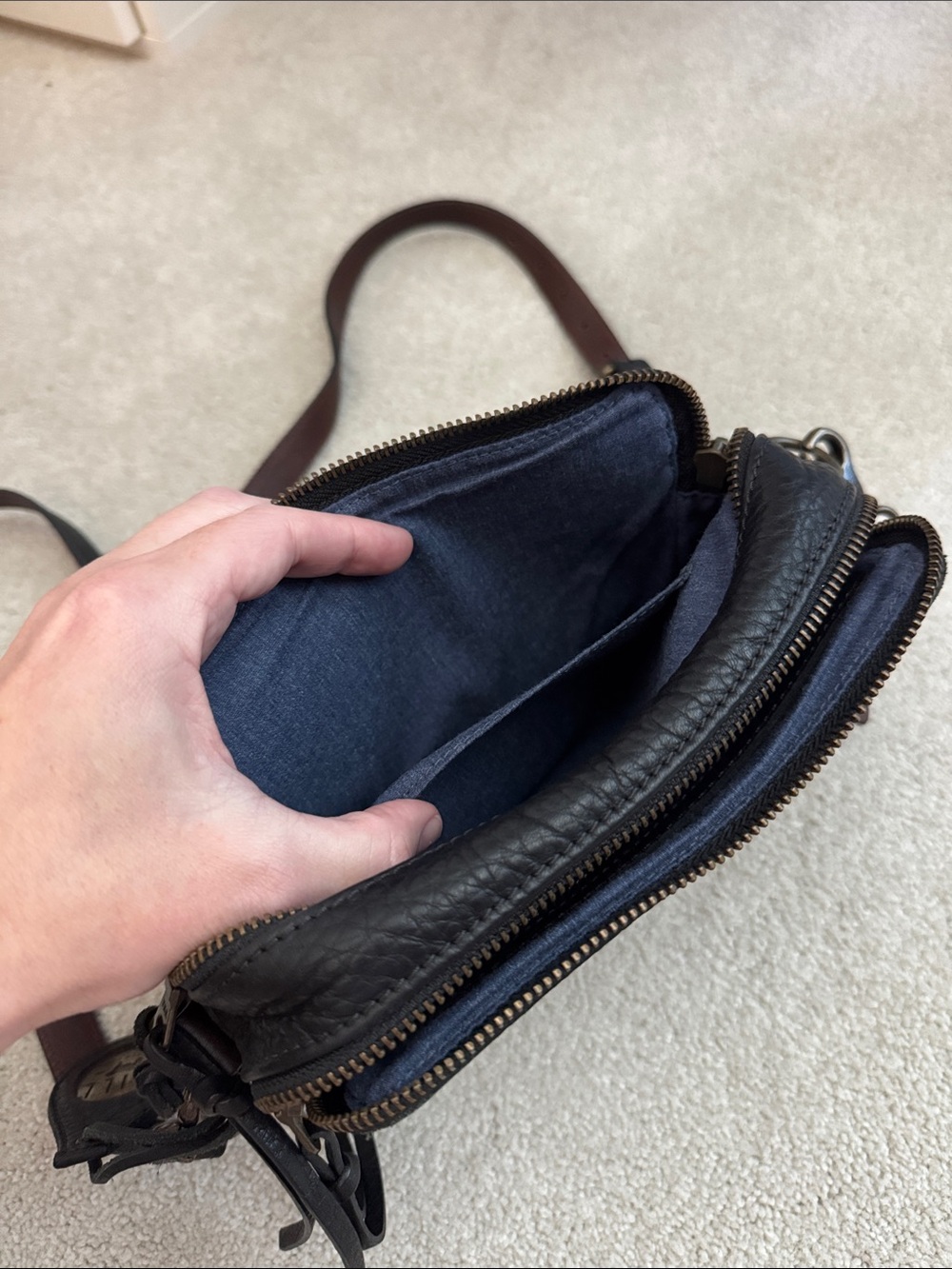 Will Leather Goods Black Pebbled Leather Crossbody with Brown Strap - Picture 3 of 6